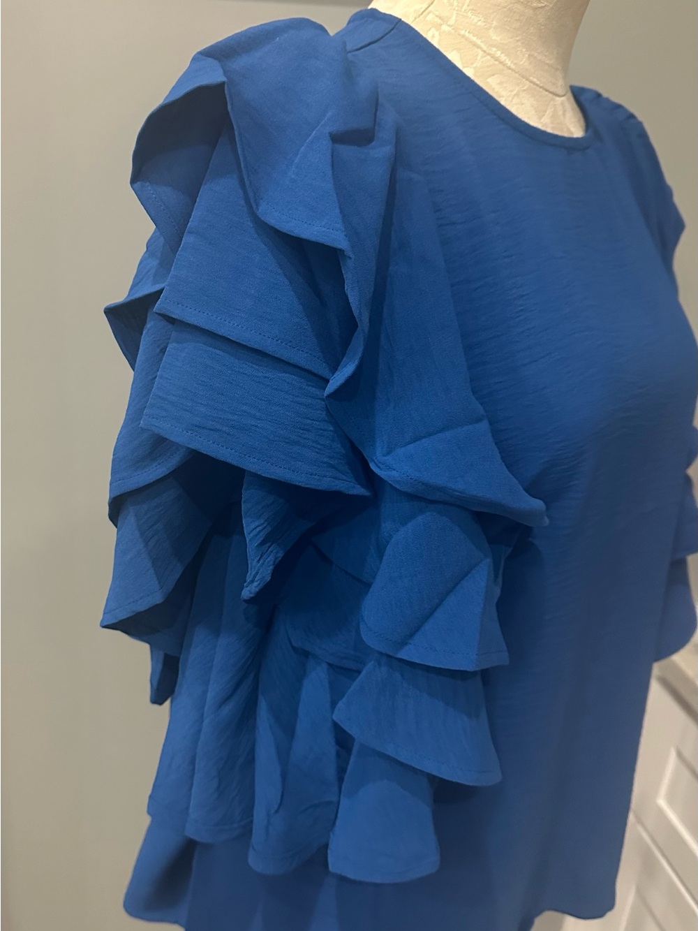 ZENANA RUFFLE TIER SLEEVES TOP CLASSIC BLUE - Picture 7 of 8